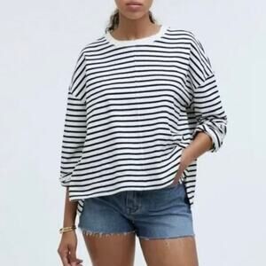 madewell easy long-sleeve rugby tee contrasting stripe lighthouse women xxsmall